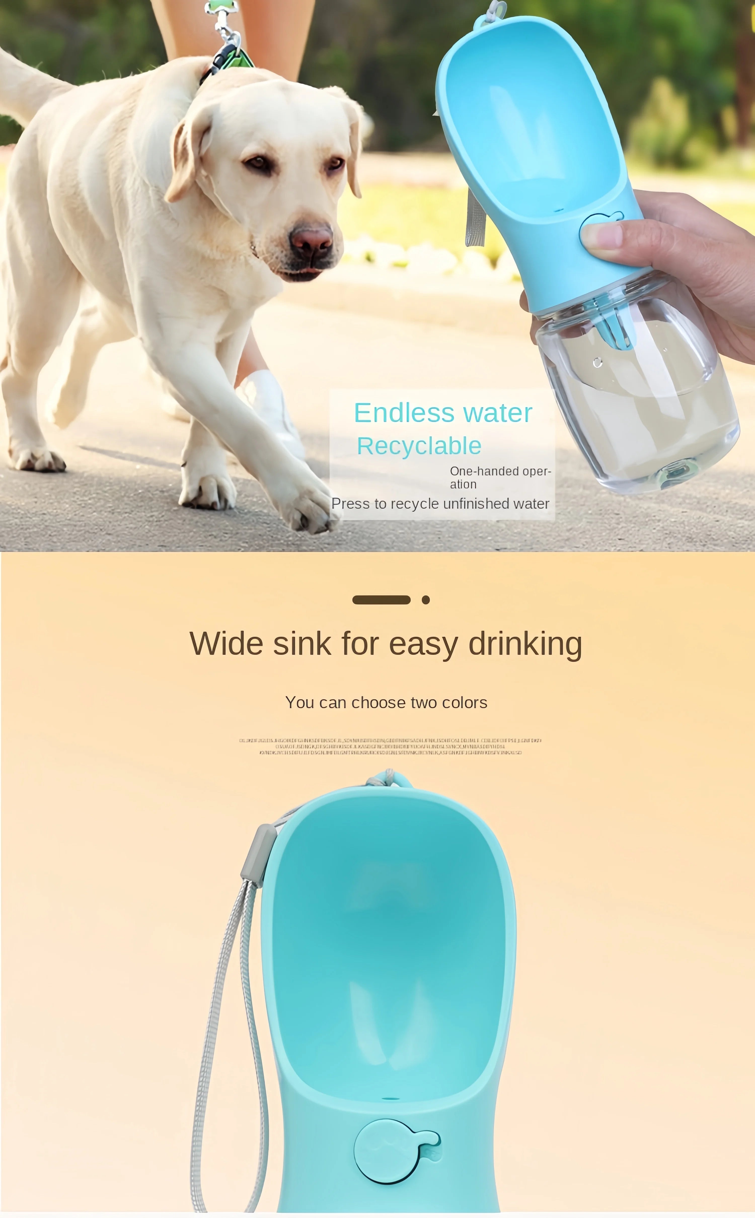 Portable Dog & Cat Water Bottle with Food Storage – 350ml/550ml Travel Pet Feeder Bowl