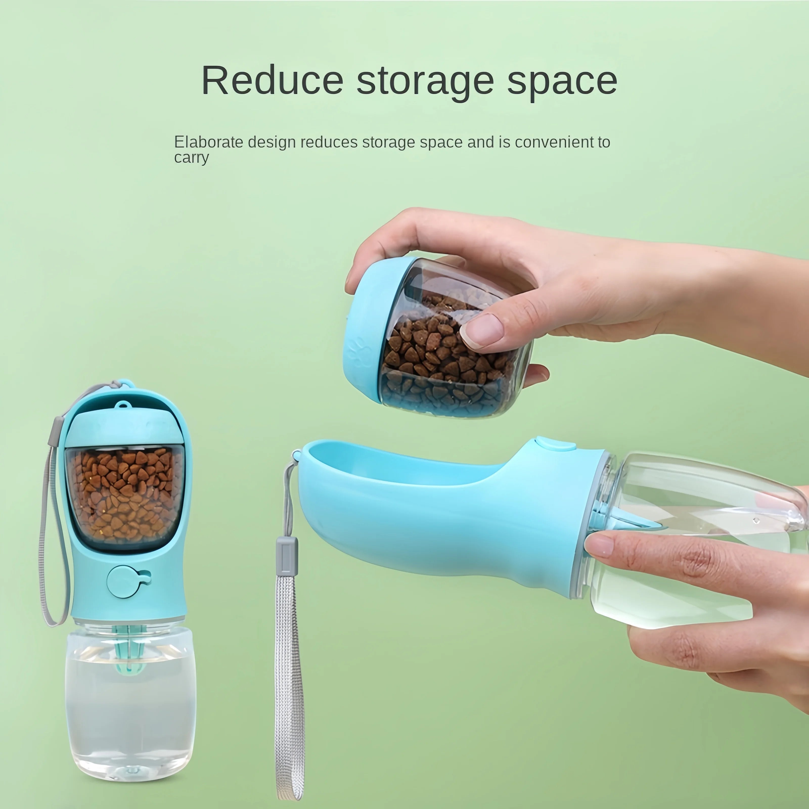 Portable Dog & Cat Water Bottle with Food Storage – 350ml/550ml Travel Pet Feeder Bowl