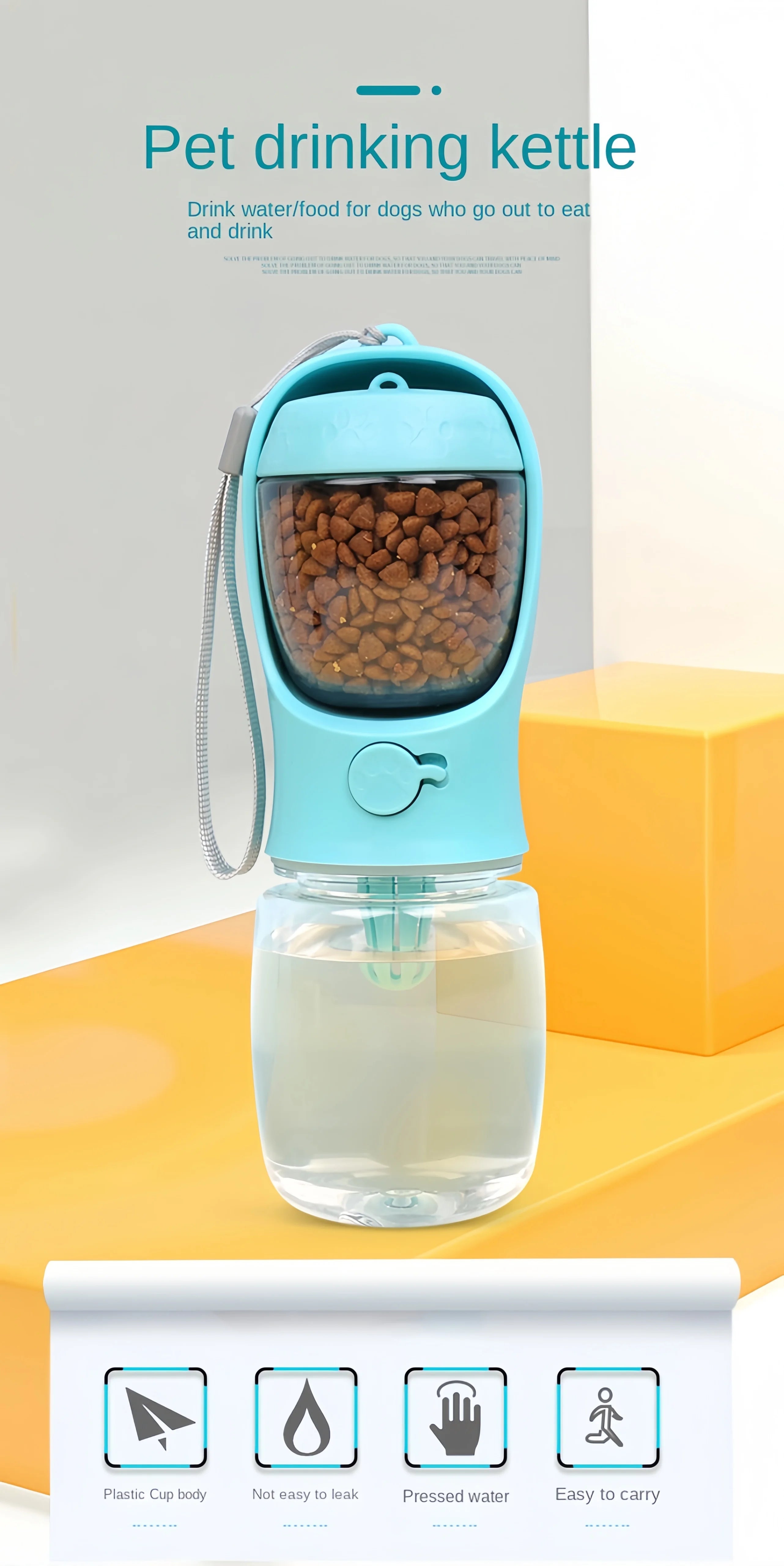 Portable Dog & Cat Water Bottle with Food Storage – 350ml/550ml Travel Pet Feeder Bowl