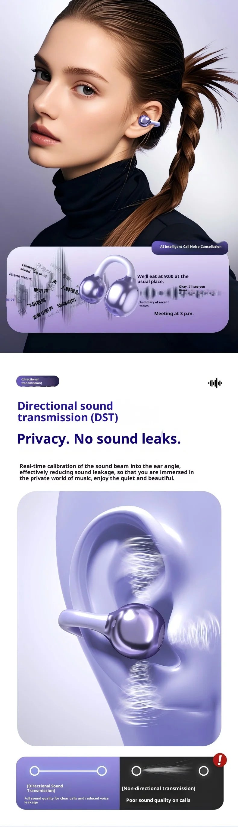 Original Sony Wireless Headphones D151 Open-back Clip-on Style, Bluetooth 5.4 Sports Earphone Hi-Fi Noise canceling Headset