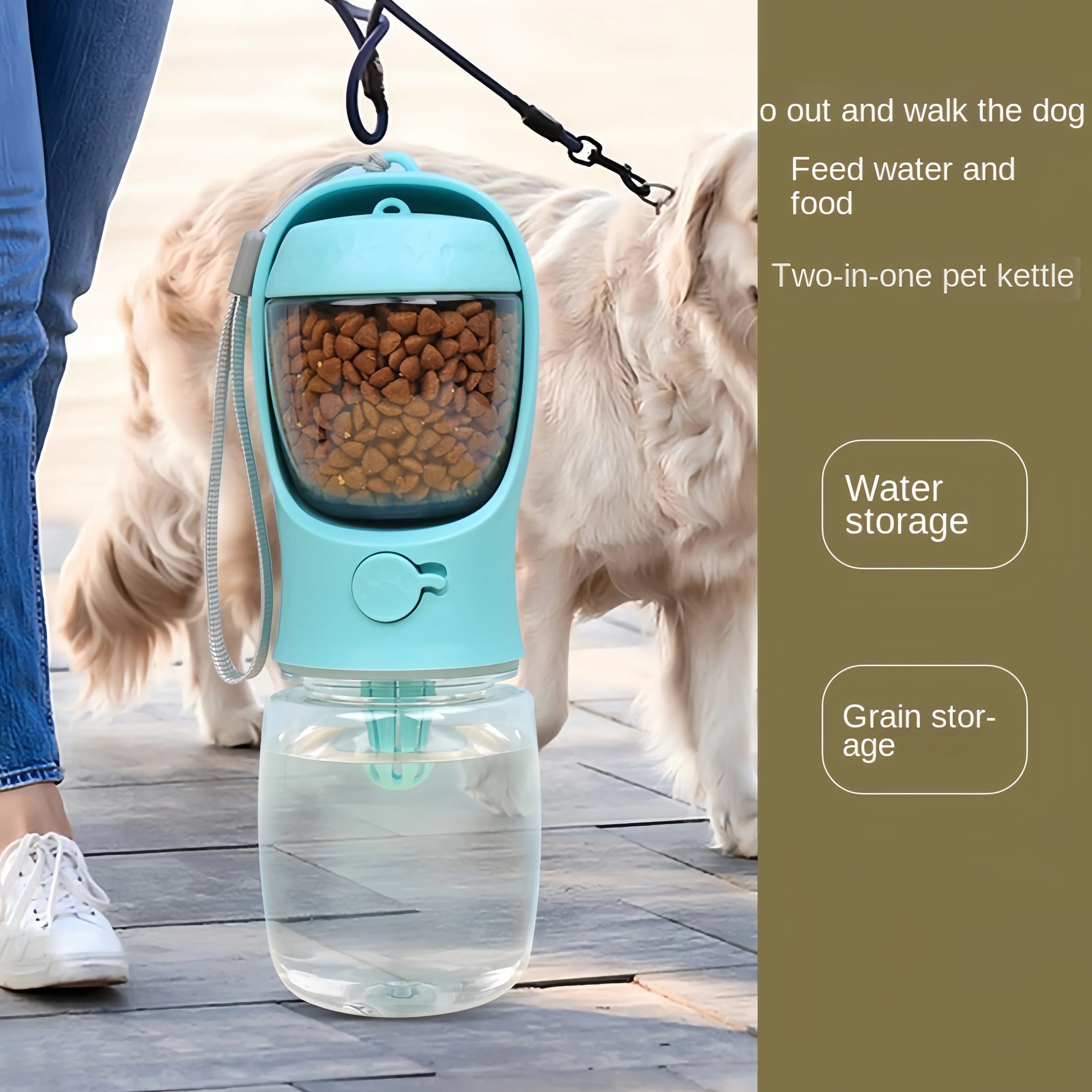 Portable Dog & Cat Water Bottle with Food Storage – 350ml/550ml Travel Pet Feeder Bowl